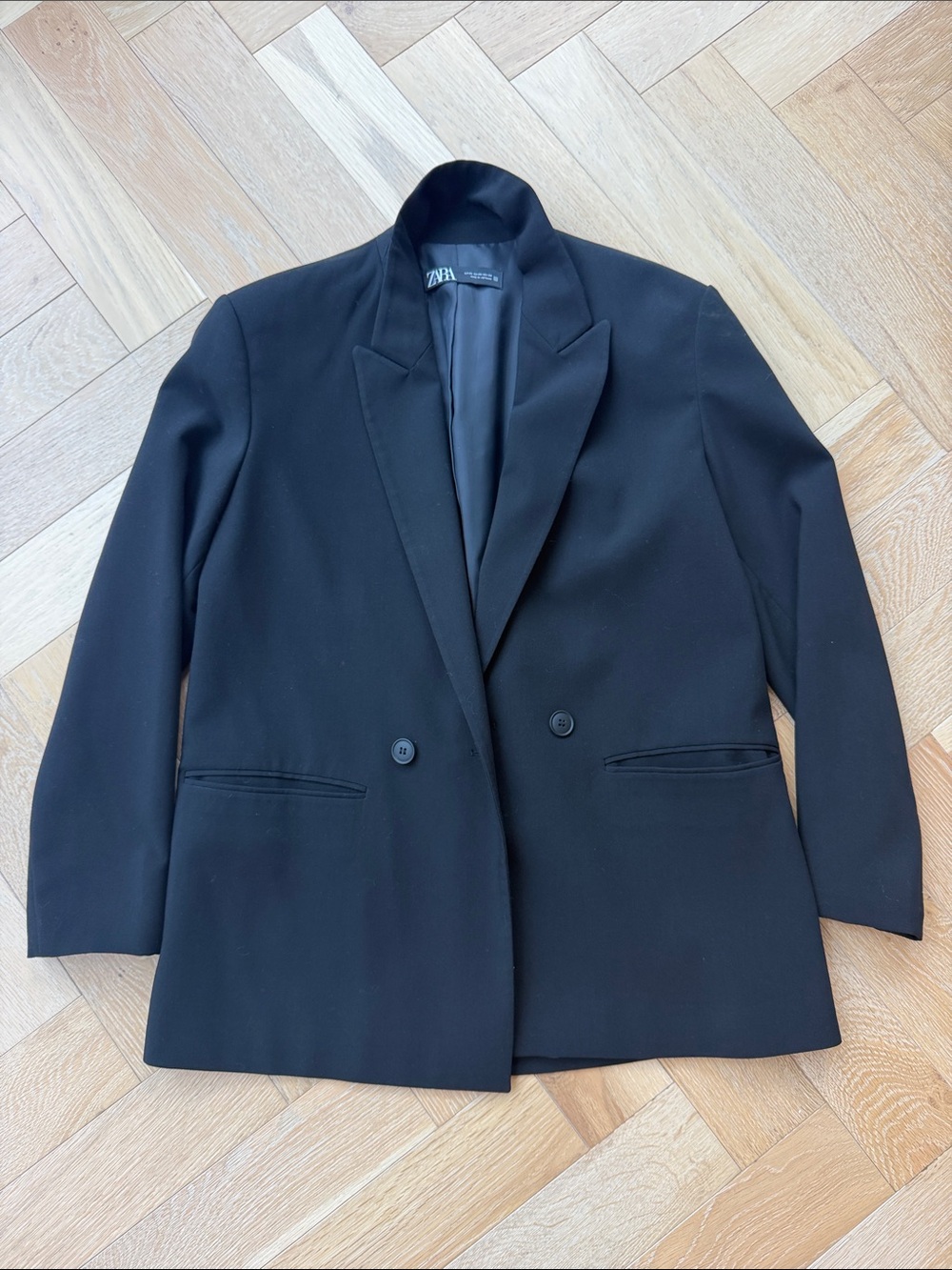 Zara Black Double-Breasted Blazer Jacket